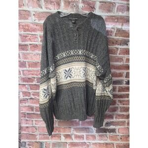Vintage Men's LIBERTY SWEATERS Heavyweight Cotton Knit Henley Sweater XL